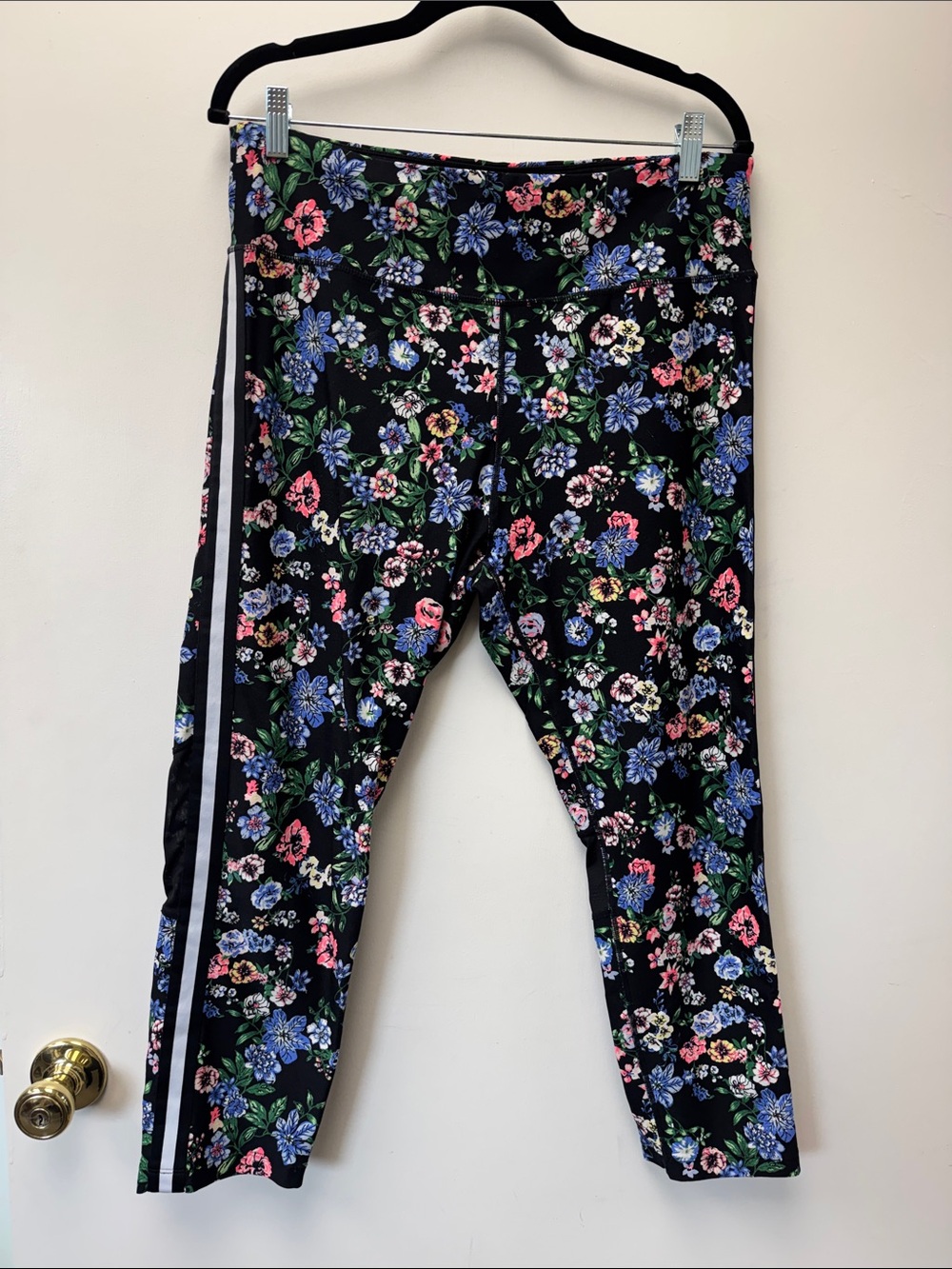Calvin Klein Black Floral Leggings with Pink, Blue & Green Accents